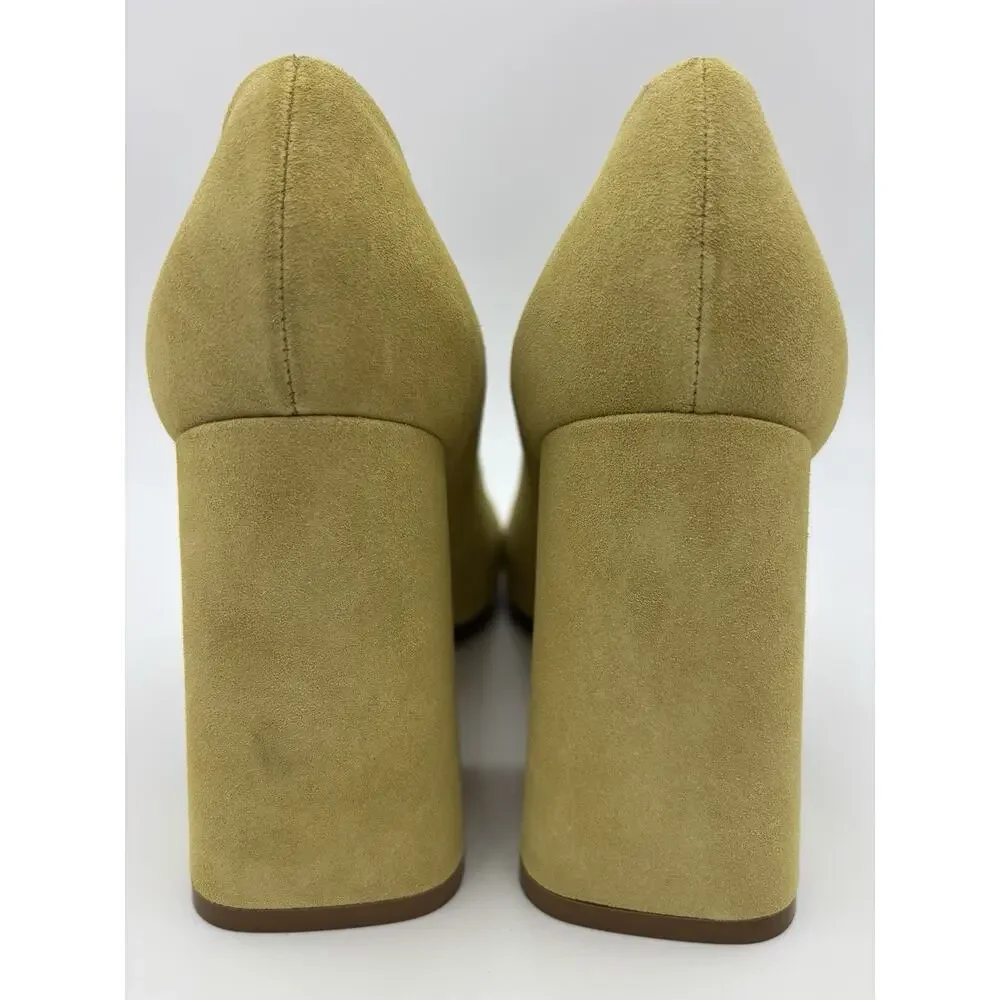 Bottega Veneta Tower Square Toe Suede Pumps Heels Yellow Size 38 / 8